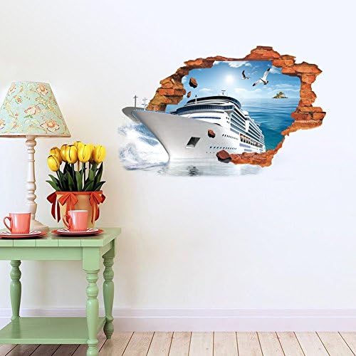 Home Decor 3D Wall Sticker Cruise with Seagulls Break Through the Wall Removable Room Decor Wall Decal Cruise,19.7 x 27.5 Inch