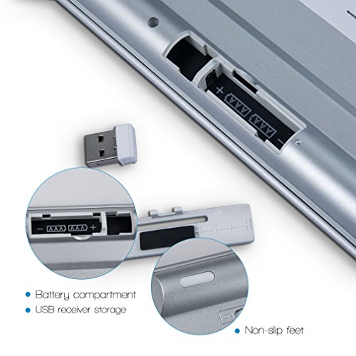 Aursen Teclado Inalambrico  2 4Ghz Teclado Espa  ol QWERTY Aluminio con Receptor USB para Mac La Computadora Ordenador para Windows 10 8 7 Vista XP Color Plata