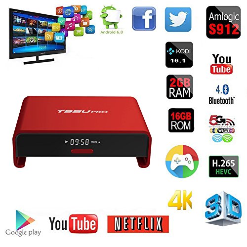 Kasit T95U Pro Amlogic S912 Android 6.0 Box 64bit Viererkabelkern RAM 2G ROM 16G 2.4G/5G/BT Android Box (Europäischer Standard-Stecker)