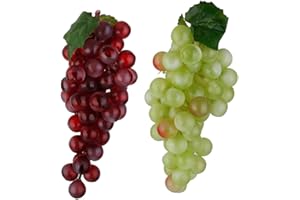HTYG 2 Piezas de Uvas Artificiales-Decorativa Artificial Plástico Frutas-Uvas Verdes y moradas Fruta Falsa Realista-casa Cocina Fiesta Boda decoración fotografía Juguete