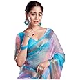 Satrani Women's Organza Printed Zari Woven Jacquard Zari Stripe Saree with Unstitched Blouse Piece