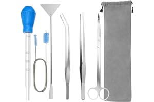 RDRUSEAN Clean Fish Tank Aquarium Aquascape Tools Kit, 6 in 1 Anti-Rust Aquatic Plant Aquascaping Tool Stainless Steel Tweezers Scissors Spatula for Clean Fish Tank Aquascape Tools Sets (Silver) (Silver)