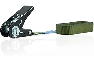 Lot de 4 Sangles d'arrimage Sangles à cliquet, Rochet Noir de Haute qualité, Charge admissible jusqu'à 400 kg, Selon DIN en 12195-2, Longueur 6m Largeur 25mm, en Une pièce, Vert Olive