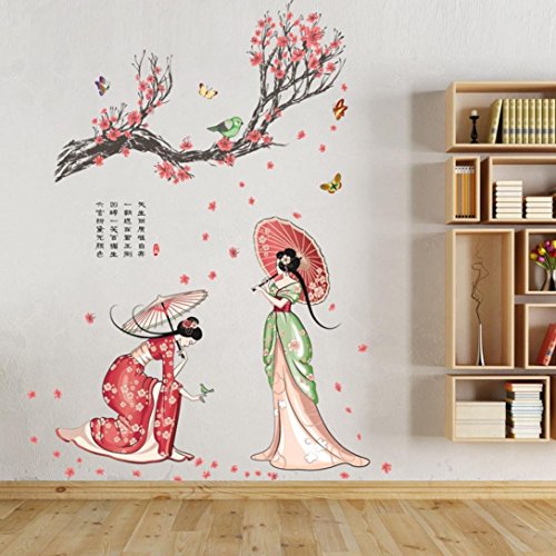 Adesivo da parete, Chshe Antient cinesi Tang Dynasty donne Plum Blossom DIY rimovibile adesivo Family Home sticker murale Art Home Decor per soggiorno camera da letto sfondo TV parete