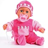 24 los sonidos del bebé Bayer Design - 93825AA - Muñeca bebé primeras Palabras (24 Sonidos, 38 cm) - muñeca con un biberón y un Chupete, Color Rosa
