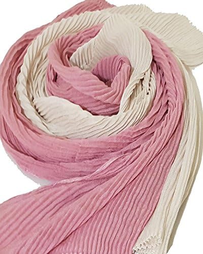 Two Tone Crimp Frayed Edges Maxi Scarf Hijab Plain Crinkle Ombre Shawl Abaya (Cream Pink)