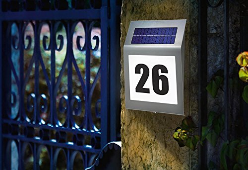 KOBWA Solar Hausnummernleuchte, LED Solar Lichtsensor Lampe Licht mit Zahlen Buchstaben LED Beleuchtung Aus Edelstahl - 3