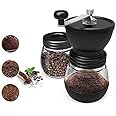 Black Manual Coffee Grinder with Adjustable Ceramic Burr Portable Compact Durable Versatile Coffee Bean Grinder Perfect Grind Coarseness Includes Glass Jar & Brush for Camping Travel (Black)