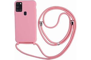 Ququcheng Funda Compatible con Samsung Galaxy A21S,Ajustable Collar Correa de Cuello Cordón Cuerda Carcasa TPU Bumper Silicona Skin Caso para Samsung Galaxy A21S-Pink