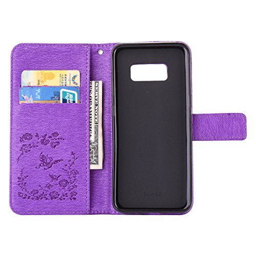 Samsung Galaxy S8 Hülle, Samsung Galaxy S8 Schutzhülle Leder Hülle,Alfort Bling Glitzer Glitter Prägung Flip Wallet Lederhülle Fashion Design Premium PU Leder Hohe Qualität Tasche Case Cover Kasten Abdeckung Wallet für Samsung Galaxy S8 5.8″ Smartphone Funktion Standfunktion Unterstützte Telefone und Magnetverschluss mit Schmetterling ( Lila ) - 6