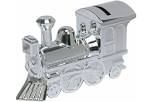 The Juliana Collection Christening Gifts. Boys Girls. Silver Train Money Box 6289, 13.5 x 8.5 x 5.5centimeters