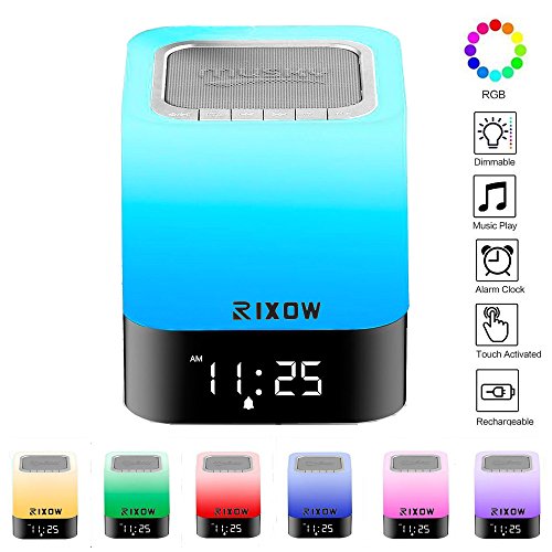 Preisvergleich Produktbild Nachttischlampe, Foneso Dimmbar Lichtwecker mit Bluetooth Lautsprecher und Touchsensor, LED dimmbare Touchlampe, Campinglampe, mit Wecker Funktion, mp3 player, farbwechsel Lampe Stimmungslicht in RGB + Warmweiß - Extrem tragbar und einfach zu bedienen