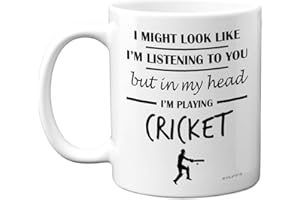 Stuff4 Cricket-Geschenke für Männer – in My Head I'm Playing Cricket – Lustige Cricket-Tasse, Geschenke für Cricket-Liebhaber, Cricket-Geschenke, 325 ml, Keramik, spülmaschinenfest, Premium-Tasse