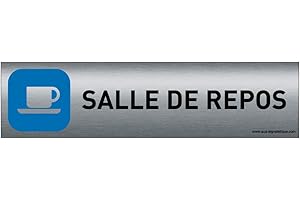 AUA SIGNALETIQUE - Plaque de porte Aluminium brossé imprimé AluSign - 200x50 mm - Double Face adhésif au dos - Impression UV directement sur l'aluminium (Pas de contre collage) (Salle de repos)