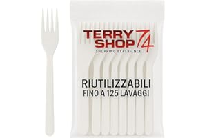 Terryshop74 Forchette Riutilizzabili Lavabili in Lavastoviglie Fino a 125 Volte – 7 Pollici – 6 Colori – Plastica Resistente – Varianti Coltelli e Cucchiai Bianchi (100, Forchette bianche)