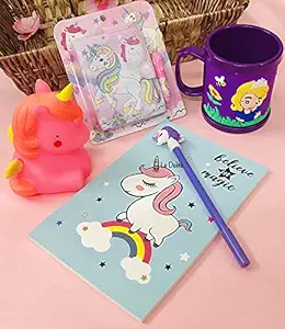 unicorn combo - unicorn button diary/ mini diary pen/ diary for girls / stylish diary for girls kids +unicorn diary+ unicorn lamp for kids + unicorn pen + cup /sipper cartoon mug/ stationery unicorn + stationery cartoon , birthday combo set gift girls kids