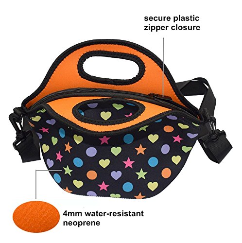 Case Wonder Neopren Wasser-Mittagessen robust isoliert tragbar Case Schule Rucksack Lunch Fall Lunch tragbar robust Zipper Case Federmäppchen, mit Zipper Strap Box Cooler Container Müllsäcke Picnic Reise Outdoor Mode Handtasche Clutch für Frauen Männer Kinder Mädchen Erwachsene schwarz - 7