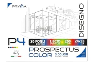 Pryma P4 Album da Disegno A4 (24x33 cm) - Fogli Colorati - Carta Liscia 200g/m² - 20 Fogli - 5 Colori