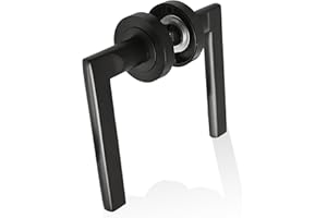 HANDLESTORE Straight Lever on Rose Door Handle - Matt Black Door Handles - Latch, Lock or Bathroom (Handles Only)