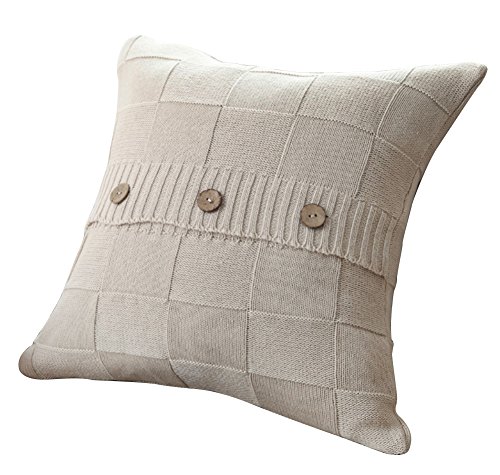 VClife® Baumwolle Zierkissenbezug 45*45cm Kariert Gestrickt Sofa Bett Zimmer Auto Dekokissen Kissenhülle Knopf Beige