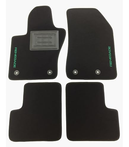 COLOR0000056A,Tappeti auto moquette antiscivolo, Su misura, 2 Ricami, Argento, Compatibile con Renegade dal 2015-2018 distanza fissaggi tappeto anteriore lato passeggero 18,5 Cm