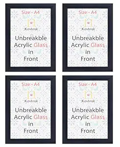 Koshtak A4 Size Black Photo Frame with Unbreakable Acrylic Glass , Set of 4 for wall Hanging / decor picture & document (4 pcs)