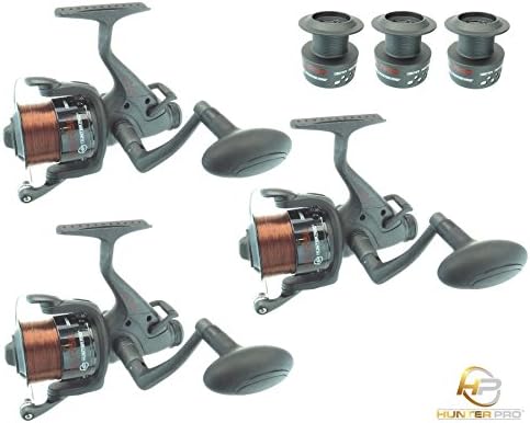 3 X Carp Pike Bait Hook Runner Reel Freespool Reel + Line & Spare Spool Hunter Pro Carp Pike Reel