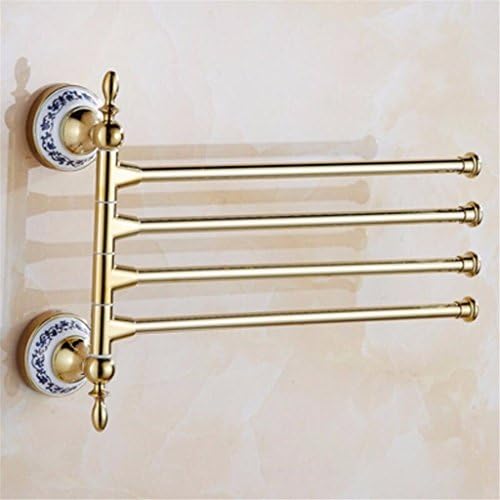 Qianmo-Cabin Racket European-Style Rotating Towel Rack Gold-Blue And White Porcelain Bullet Activity Four-Bar Towel Brace