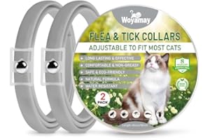 Woyamay Collier Chat Anti Puces et Tiques, Collier Anti Puces pour Chat Réglable, Naturel Protection 8 Mois, Résistant à l'eau Collier Anti Tique Chat pour Chatons Moyens et Grands, Gris (2 Pièce)