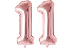 Vthoviwa 40 Pollici Palloncini Numeri 11 Rosa Oro, Pallone 11. 0123456789,10-19,20-25,30,40,50,60,70,80,90 Compleanno Numero Palloncini Foglio, Palloncino 11 Decorazione Festa Supporta Elio