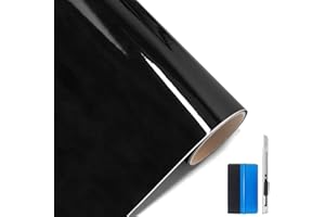 NewL Burbuja autoadhesiva de vinilo negro brillante de liberación de aire, apto para uso en exteriores (30 cm x 152 cm)