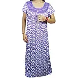 Indiatrendzs Womens Nightdress Short Sleeves Hosiery Embroidered Floral Printed Nightgown Maxi