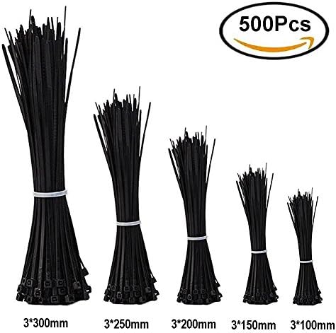 Cable Ties, 500Pcs Heavy Duty Durable Single Use Self Locking Nylon Zip Ties for Home Office Garage Workshop 4, 6, 8,10, 12 Inch (Black)