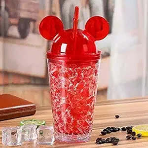 BHATIYA-BROTHERS Plastic Mug Bottle Mickey Water Bottle Mason jar Sipper Glass Tumbler with Straw Mickey Sipper Vacuum Flask for Kids School Gym Office Sipper Glass Tumbler Bottle (Pack of 1)