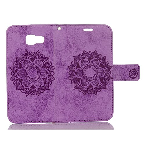 Funda Piel con Tapa para Samsung Galaxy A5  2016  A510  Personalizada Flip Completa Case de Cuero Billetera para Samsung Galaxy A5  2016  A510  TOCASO Wallet Ultra Slim Cartera Carcasa Hermosa Mandala Flor en Relieve Cover  Fina con Ranura Para Tarjeta Bumper Antigolpes Anti Shock Antipolvo Protectora Cuero con Correa de Mano Card Holder Stand Funci  n Trasero Dura Caso para Chica Friends Estilo Libro Soporte Plegable y Cierre Magn  tico -Purpura   1x Negro Stylus Pen