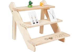 NBEADS 3-Tier Log Retail Earring Display Riser, Espositore per Carte di Gioielli al Dettaglio in Legno Staccabile Supporto per Anelli per Collezione di Espositori per Gioielli Artigianali, 30x39x24cm