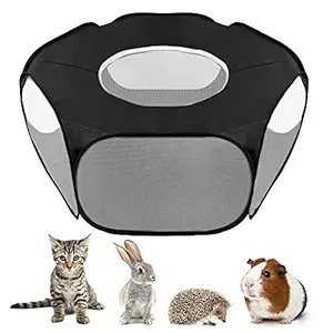 Lukovee Small Animal Playpen, 2020 Foldable Pet Cage with Top Cover Anti Escape, Breathable Transparent Indoor/Outdoor Use Pop Up Yard Fence for Kitten, Puppy, Guinea Pig, Rabbits, Hamster