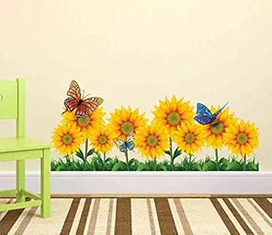 Decals Design Sunflowers Waistline Skirting Border Wall Sticker (PVC Vinyl, 50 cm x 70 cm x 1 cm), Multicolour