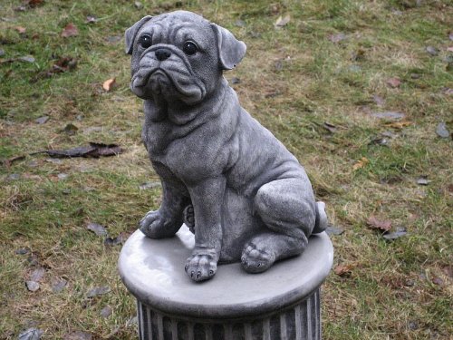 Steinfigur Welpe Hund Mops Gross 27 cm ca.6 kg Frostfest Wasserfest Stein Nr.081 - 3