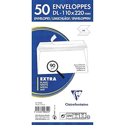 Clairefontaine 9935C Paquet de 50 Enveloppes Adhéclair 11 x 22 90 g Blanc