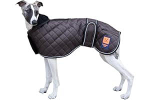 Ginger Ted Warm Harness Greyhound Whippet Lurcher Dog Coat size 22"/56cm Brown - for sighthounds & narrow build dogs, warm lining, zip harness slot, reflective piping, jacket raincoat style