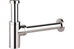 Messing Design Siphon, Keymark Universal Siphon für Waschbecken & Waschtisch, mit 200 Tauchrohr Flaschensiphon 1 1/4 x 32mm, Bad Abflussgarnitur passgenau Rund Geruchverschluss, Verchromt