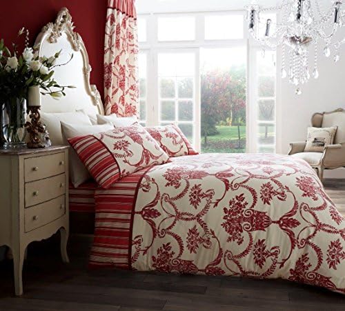 RICHMOND CREAM/RED Duvet Quilt Cover with Pillowcase Bedding Set - KING
