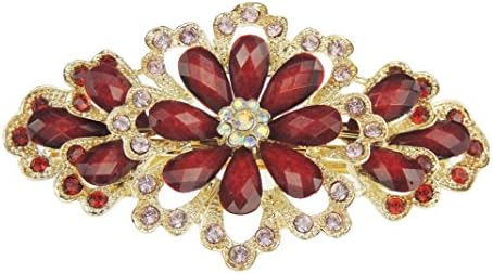 Ladies Gold Tone Daisy Flower Vintage Look Hair Barrette Daisy Red