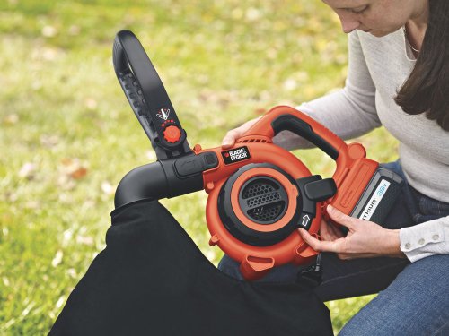 Black+Decker 2-in-1 36V Li-Ion 2.0Ah PowerSelect Akku-Laubbläser- Laubsauger, 145 bis 218km/h, inkl. integrierter Häcksler, Fangsack 17.5l, mit Akku + Ladegerät, GWC3600L20, schwarz orange - 9