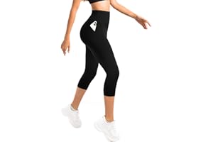Sanpetix Cropped Leggings for Women UK, High Waisted 3/4 Leggings with Pockets for Workout Running Gym Yoga