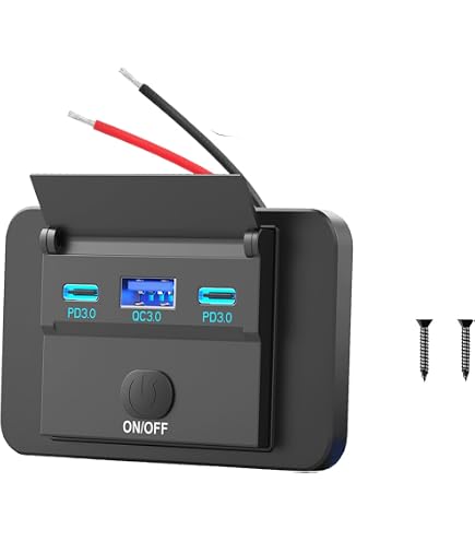 Queen.Y 3. 1A Adattatore per Presa di Corrente per Caricabatterie Doppio USB Presa per Caricabatterie Rapido Impermeabile Presa di Corrente per Montaggio a Pannello di Ricarica per Barca (Rot