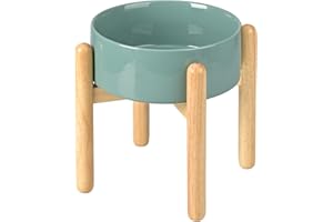 SPUNKYJUNKY Gamelle en céramique pour Chien, gamelle surélevée, gamelle d'eau avec Support en Bambou pour Chiens de Taille Moyenne et Grande (1800 ML, Vert Foncé)