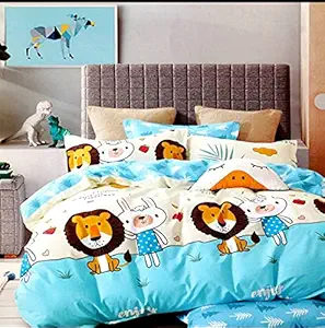 EHTE Home Multicolour Ultrasoft Glace Cotton Bedsheet with 2 Pillow Covers for Kids Double Bed from Kids Collection- Lion King, Teddy (Pack of 1)