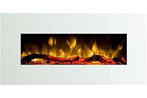 GARLIVO Elektrokamin Wall 110 | Wandkamin elektrisch (1500 Watt Heizlüfter, LED-Beleuchtung; Glasscheibe, Dimmer, Fernbedienung) weiß